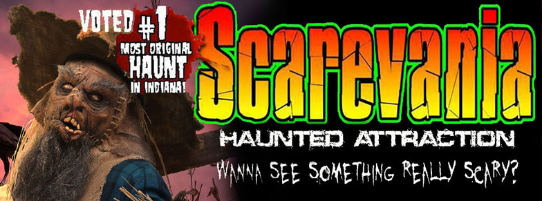 Scarevania Haunted attraction logo. Voted number one most original haunt in Indiana.